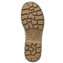 Close-up of khaki rubber round sole with deep treads for original German military tactical waterproof boots