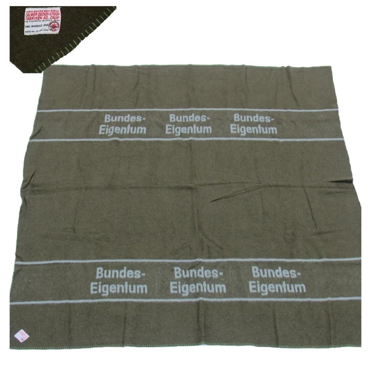 Coperta in lana originale militare tedesca 210x200 cm stile Bundeswehr Marrone