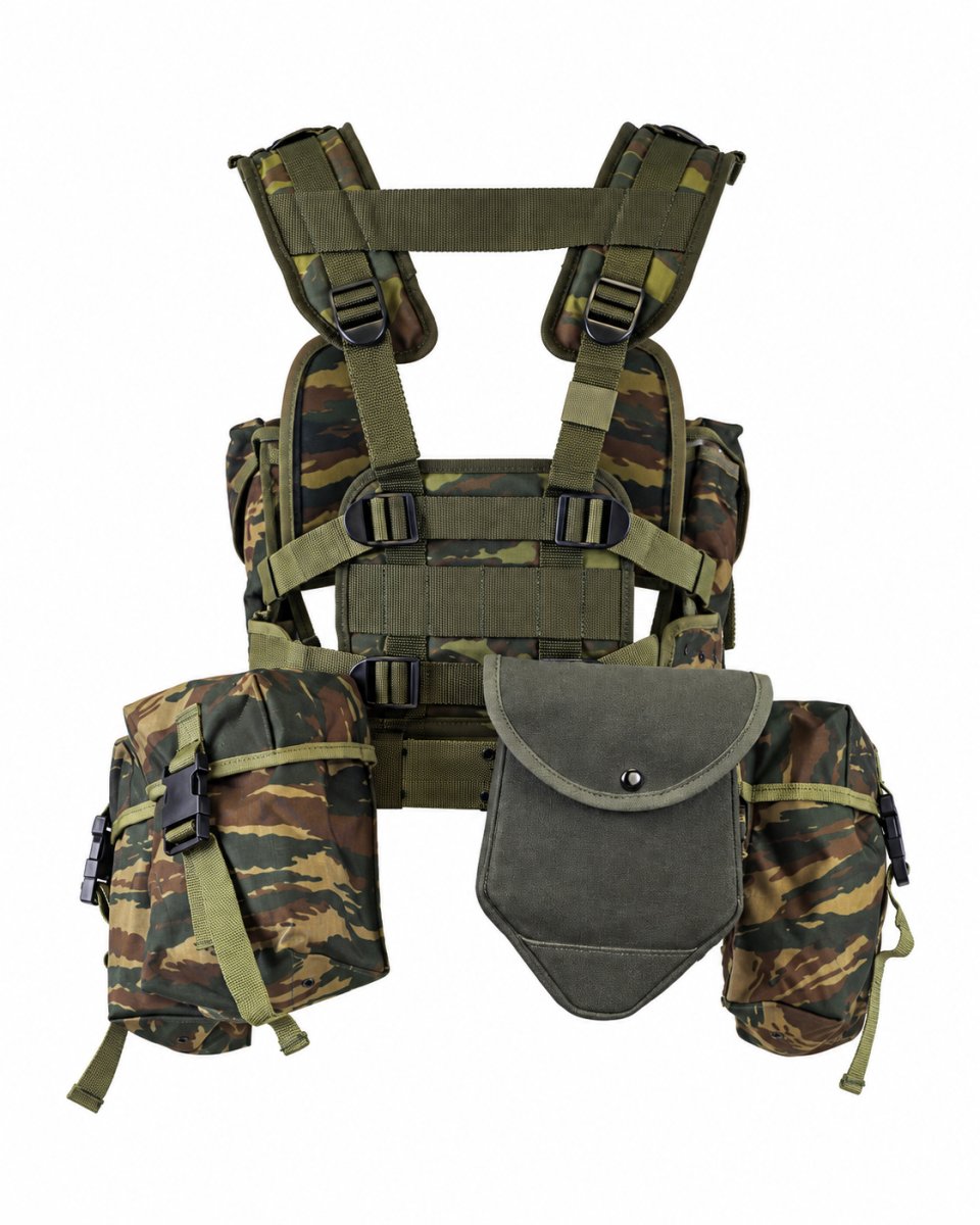 Gilet tattico portante originale dell'esercito greco, 8 pezzi, mimetico lucertola