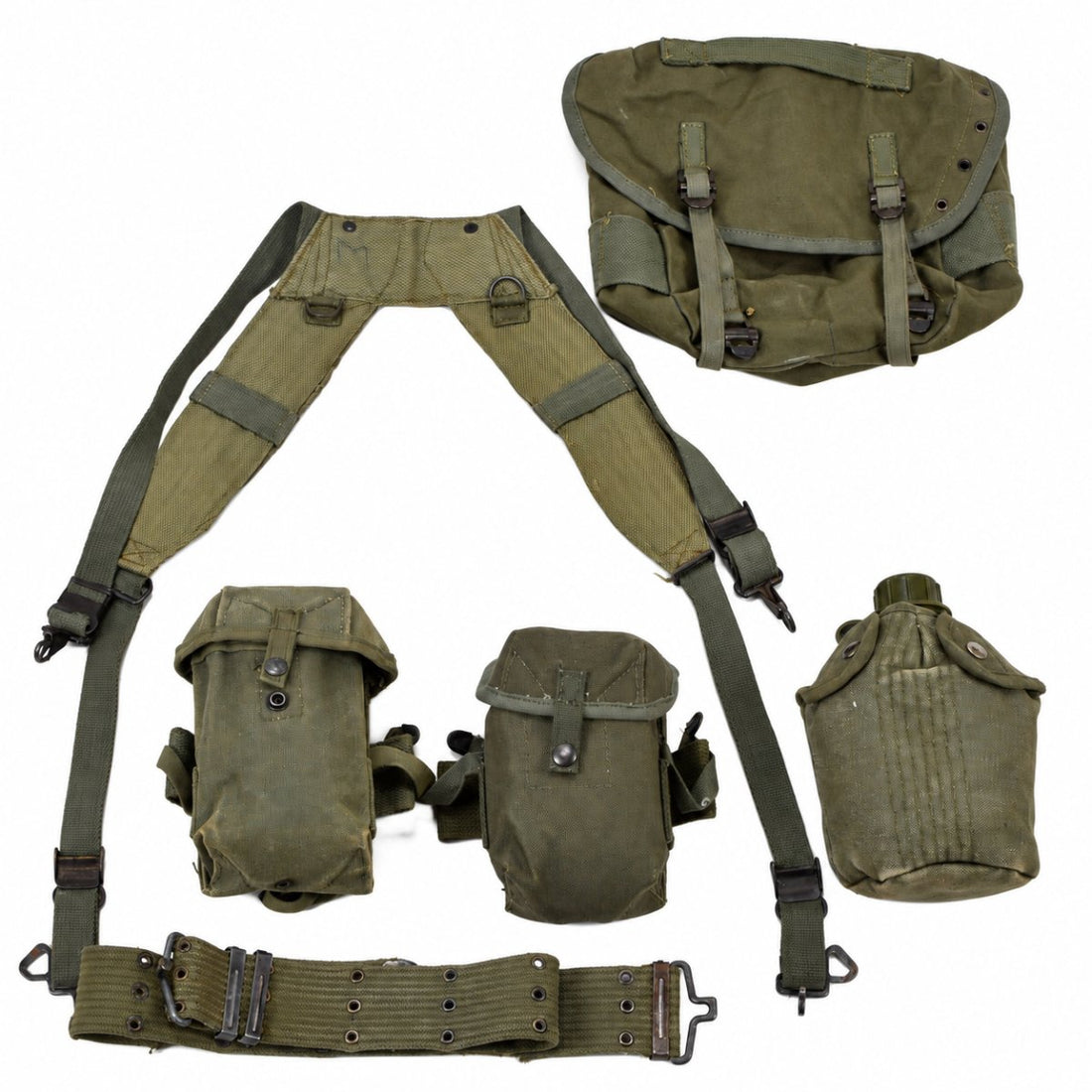 Kit di cinghie portanti da 7 pezzi stile militare greco originale M56 verde oliva