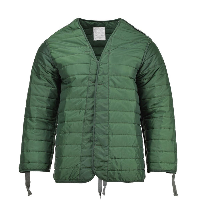 Giacca trapuntata verde militare originale greca M65 con maniche lunghe e lacci frontali per calore e stratificazione