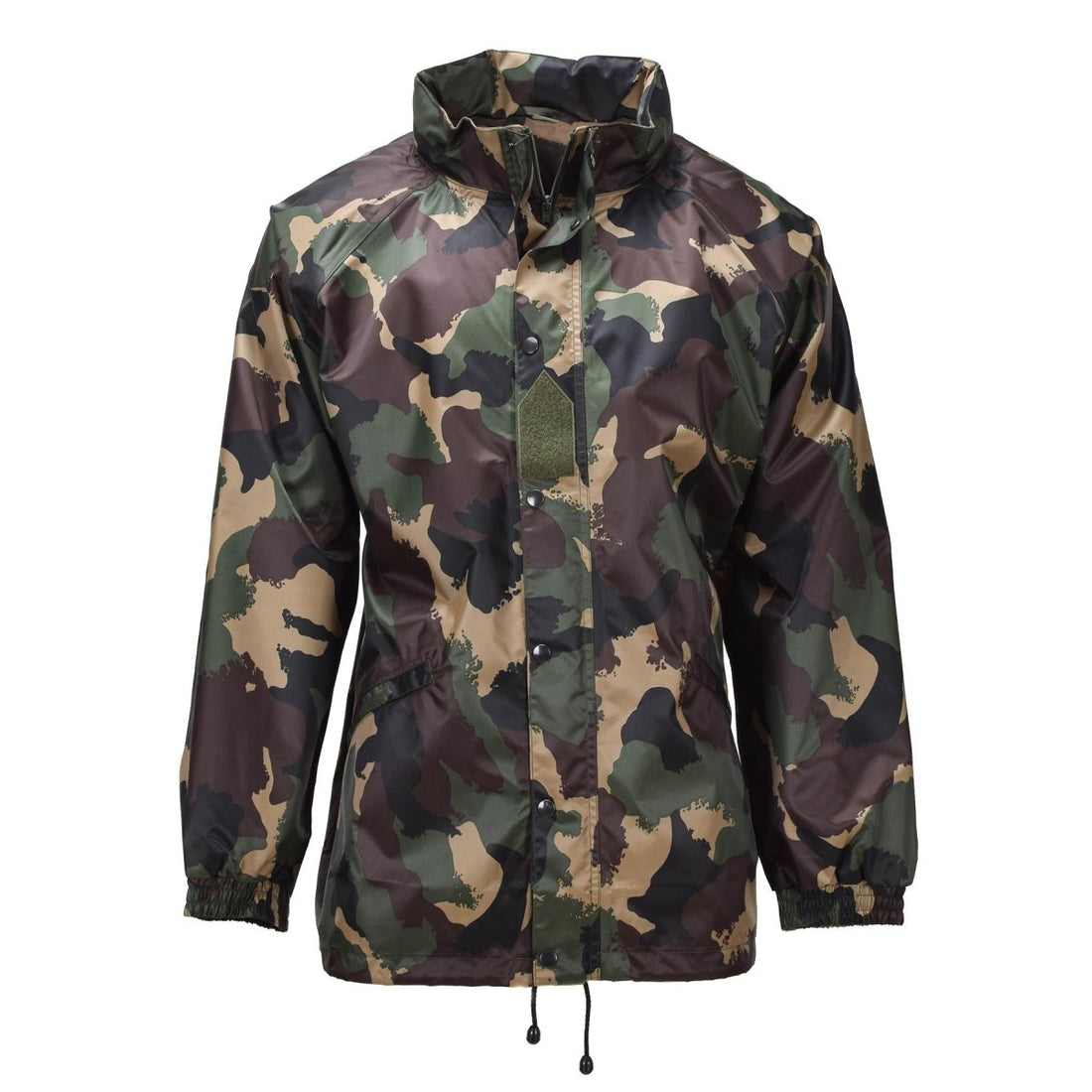 Giacca impermeabile militare originale ungherese con cappuccio arrotolabile e patta con bottoni M93 Camo