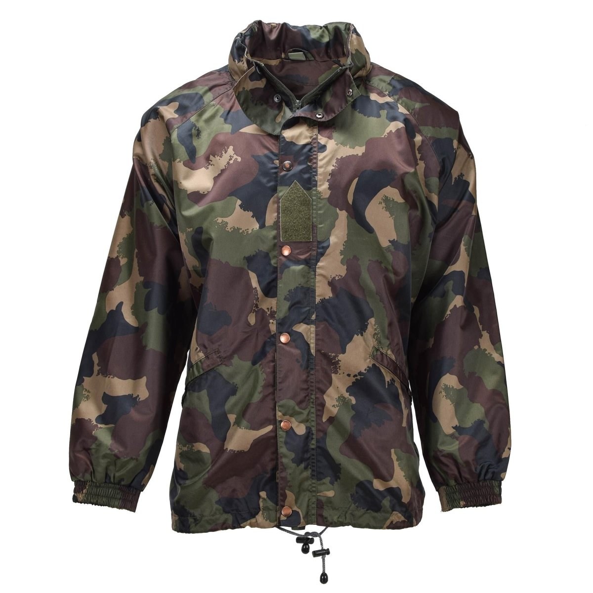 Giacca impermeabile militare originale ungherese con cappuccio arrotolabile e patta con bottoni M93 Camo