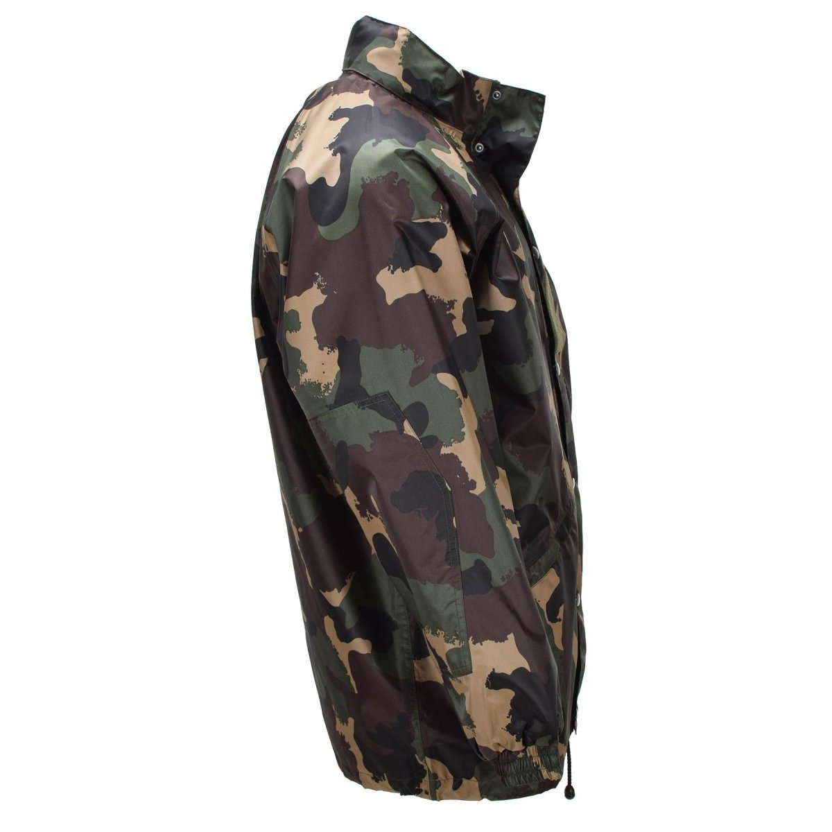 Giacca impermeabile militare originale ungherese con cappuccio arrotolabile e patta con bottoni M93 Camo