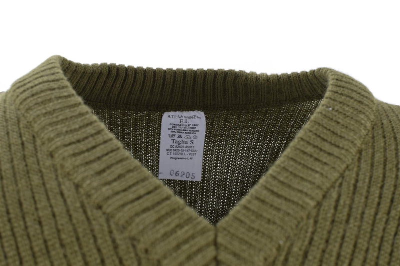 Originale Italian Pullover Pullover Commando Jumper Green Green Wool V-Neck Swater Nuovo