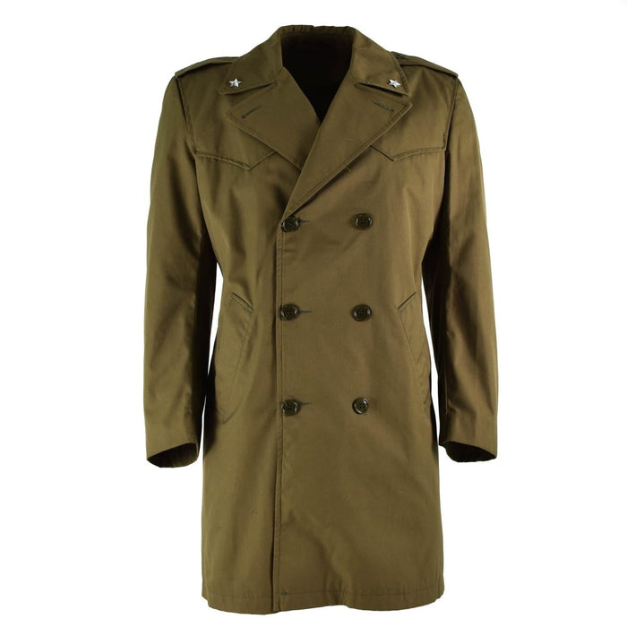 Trench impermeabile vintage doppiopetto color kaki originale dell'esercito italiano con design militare e tessuto impermeabile