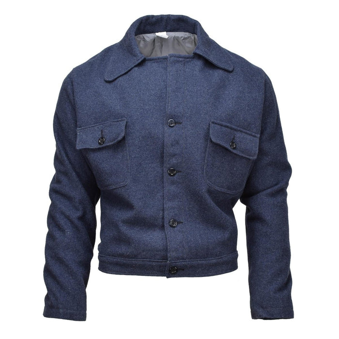 Giacca originale in lana blu stile Ike vintage dell'esercito italiano con tasche con bottoni e design uniforme dalla vestibilità sartoriale
