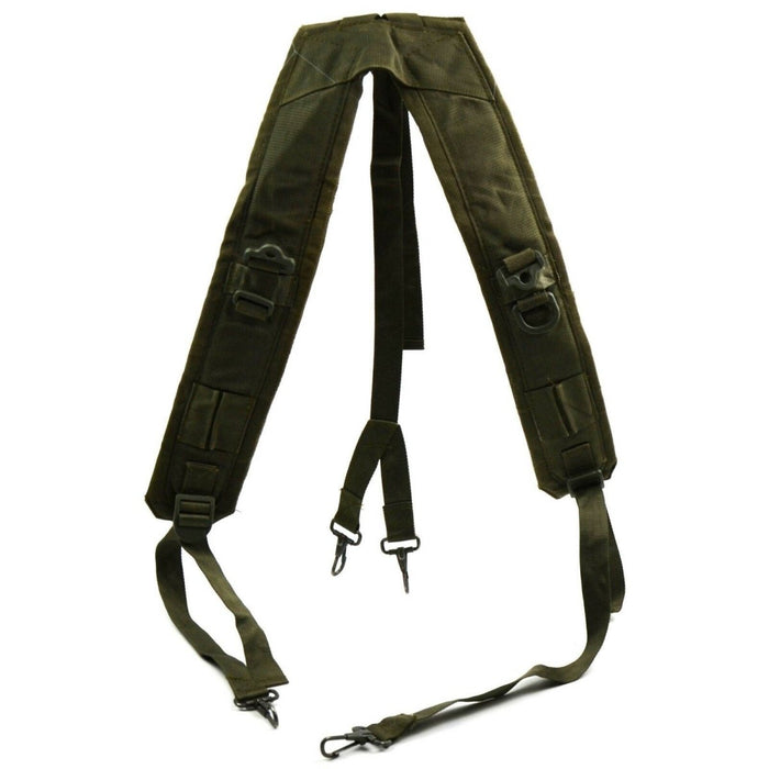 Cintura tattica con reggicalze Y-Strap verde oliva originale dell'Esercito Italiano, realizzata in tela resistente con clip in metallo e cinghie regolabili