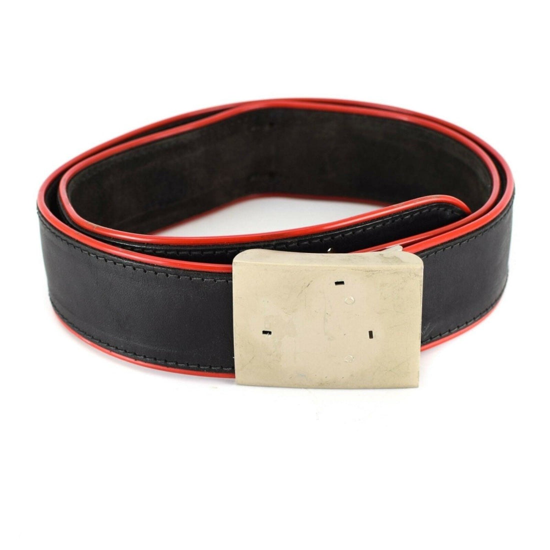 Cintura da parata in pelle originale militare italiana con fibbia in metallo finiture nere rosse