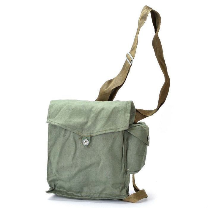 Borsa da trasporto per maschera antigas polacca OM-14 vintage di epoca sovietica con tracolla regolabile, custodia a tracolla in tela verde militare.