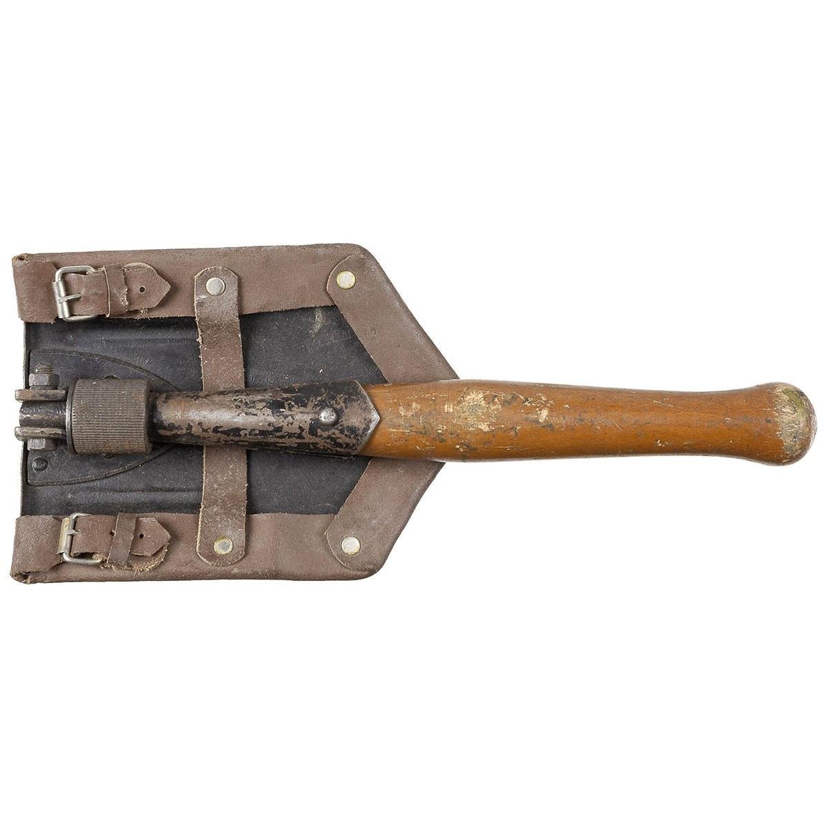 Original Rumano Esercito rumeno pieghevole pala seguita in legno guaina in pelle