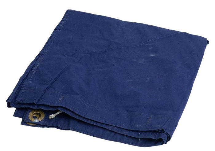 Telo per tenda in surplus militare rumeno impermeabile blu piegato, realizzato in resistente tessuto misto cotone pesante