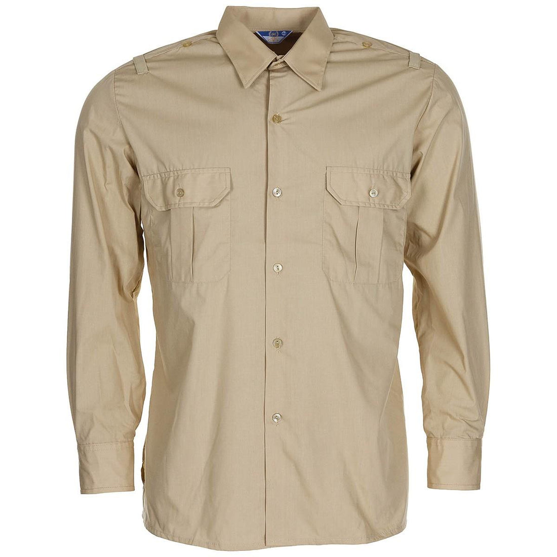 Camicia da lavoro sul campo originale militare spagnola a maniche lunghe, leggera, color kaki