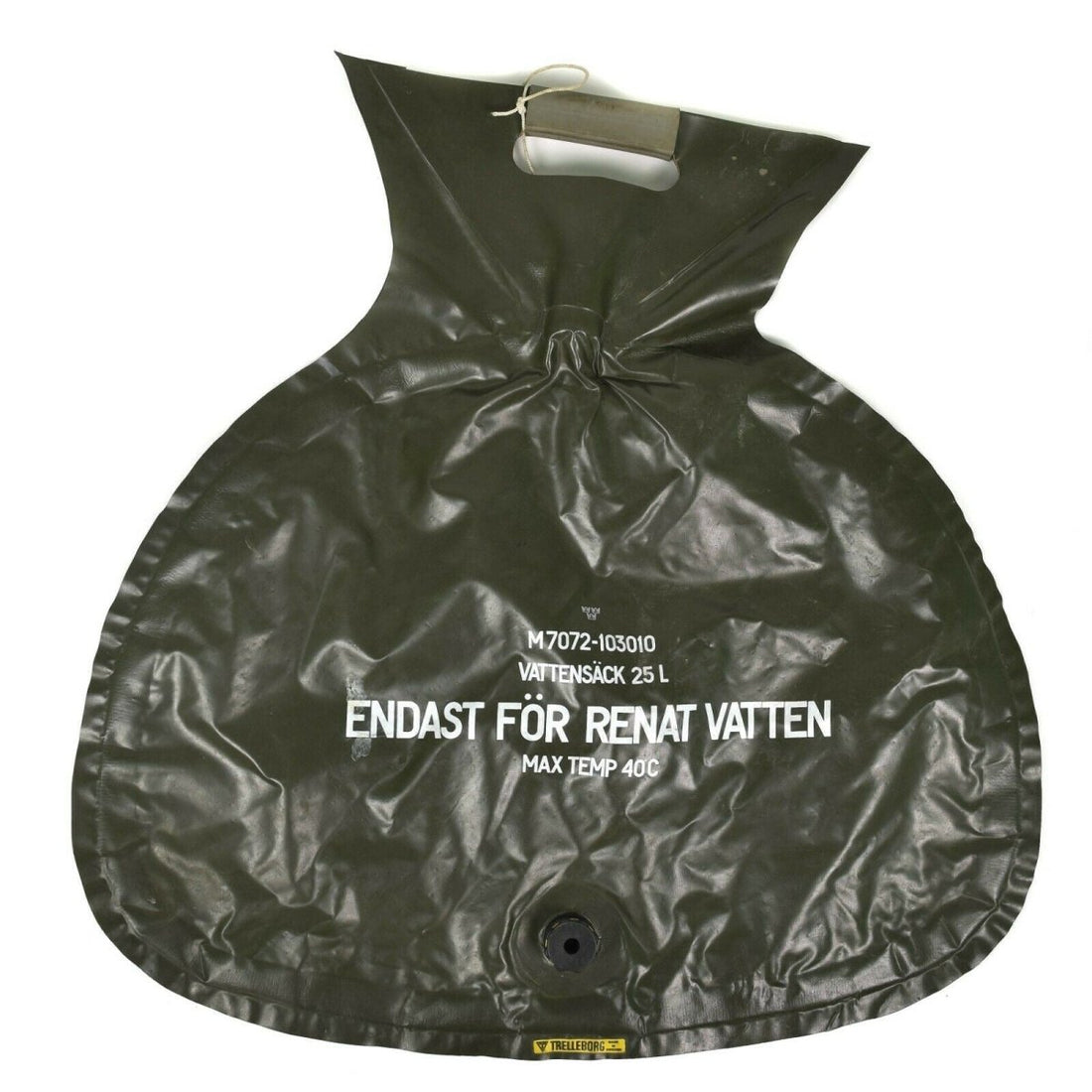 Borsa per l'acqua originale dell'esercito svedese da 25 litri con serbatoio pieghevole con valvola color oliva