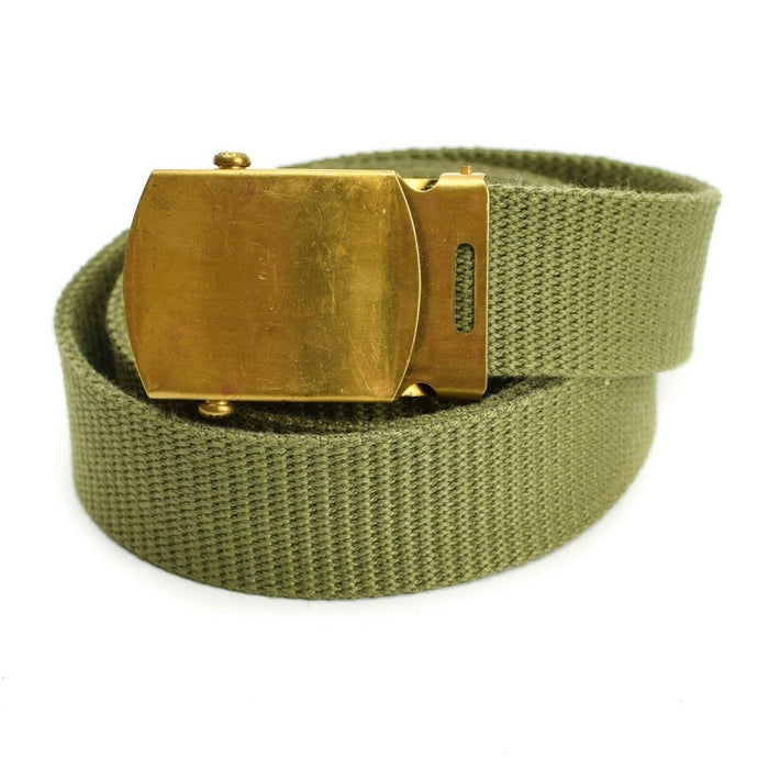 Cintura originale in tela verde kaki dell'esercito svedese con resistente fibbia militare color oro, regolabile per varie misure di vita.