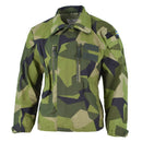 Original Swedish army M90 splinter camouflage combat jacket with multiple pockets and reinforced elbows for durability and outdoor use