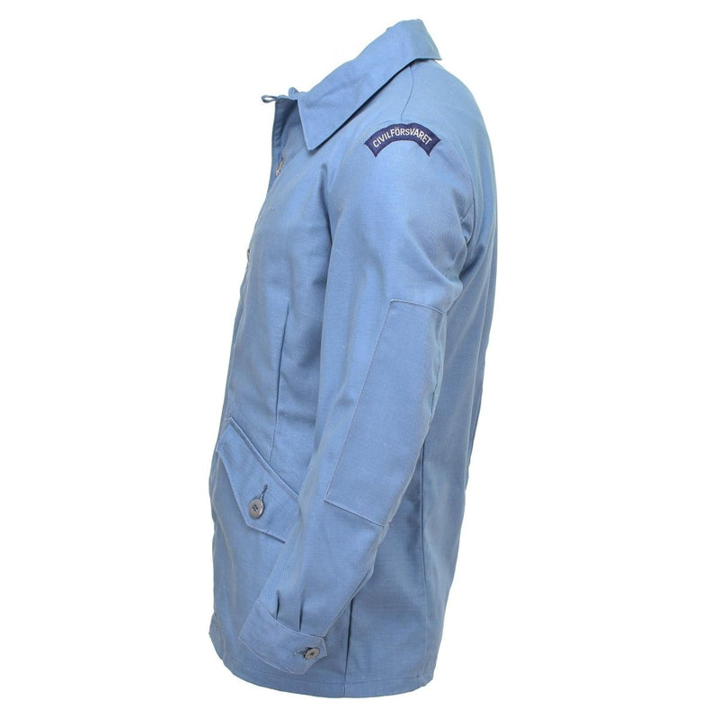 Original Swedish Civil Defense Uniform Jacket denim light blue vintage NEW - GoMilitar