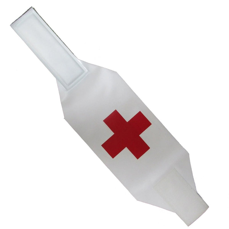 White object with a red cross on a white background