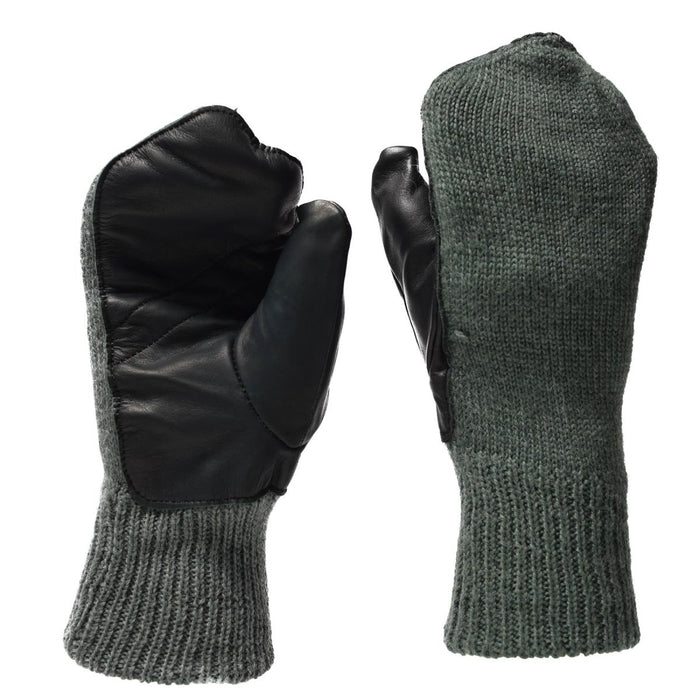 Guanti originali in lana grigia Swiss Military con palmi in resistente pelle nera per calore e presa quando fa freddo.