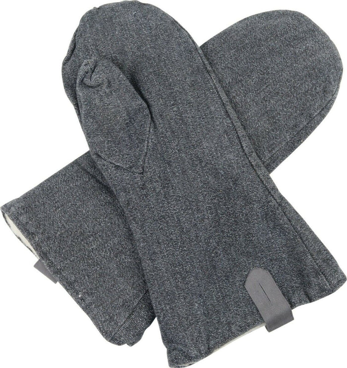 Guanti originali in lana grigia denim dell'esercito svizzero con fodera calda e materiale esterno resistente per la protezione dal freddo.