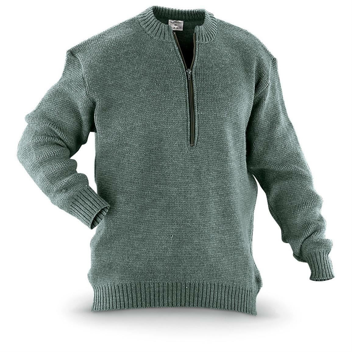 Pullover dell'esercito svizzero originale M74 maglione di lana vergine grigio grigio con cerniera