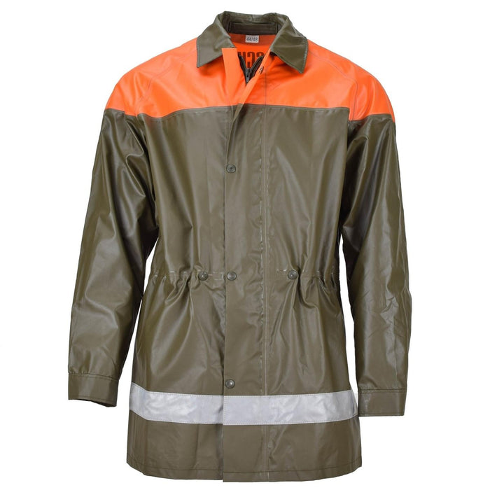 Original Swiss Civil Protection Waterproof Rain Jacket Long Coat Olive - GoMilitar