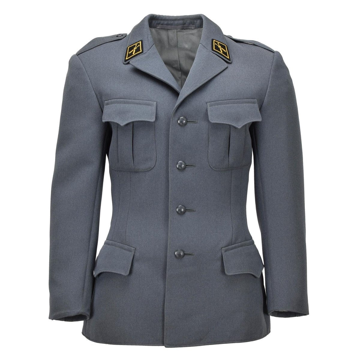 Giacca formale militare svizzera originale con spalline sulle spalle dal design a 4 tasche grigio