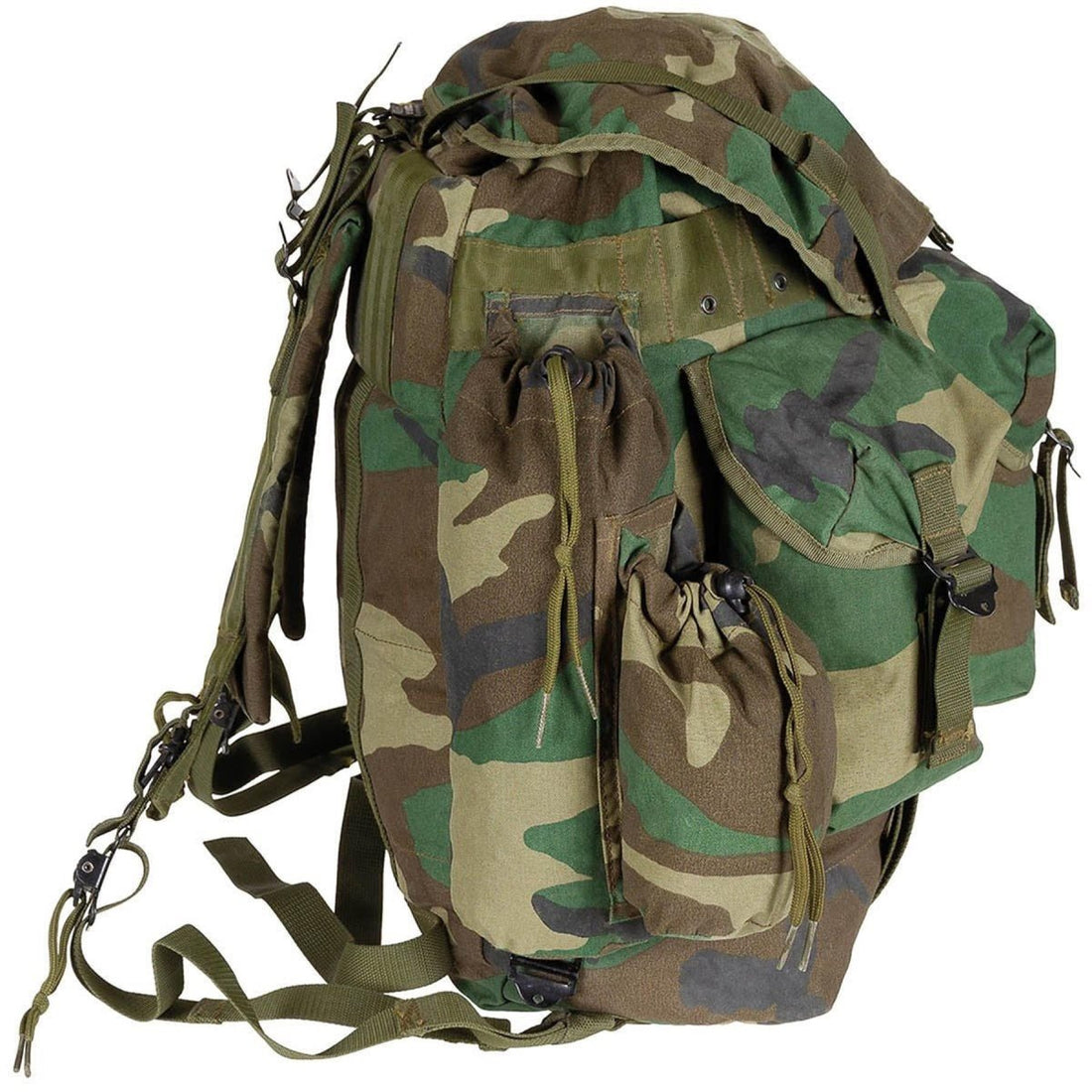 Zaino originale dell'esercito turco da 40 litri, tasche frontali, tessuto Cordura Woodland Camo