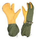 Original U.S. Army extreme cold weather mittens with trigger finger design, adjustable cuffs, and leather-reinforced palms.