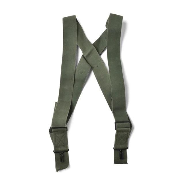Bretelle M1950 militari statunitensi autentiche verde oliva con imbracatura regolabile e clip in metallo per il supporto dei pantaloni