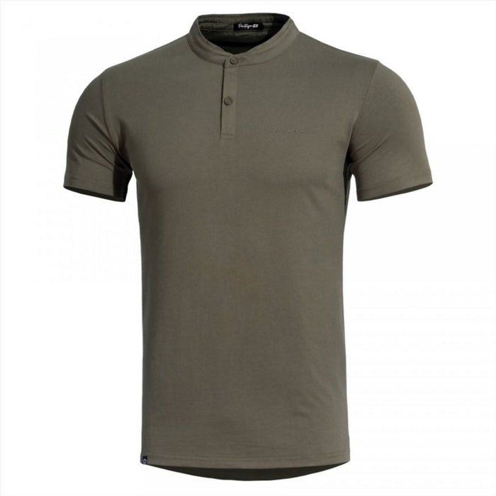 T-shirt Pentagono Romeo 2.0 Henley dalla vestibilità regolare in verde oliva con colletto alla coreana e maniche corte, tessuto di cotone inodore