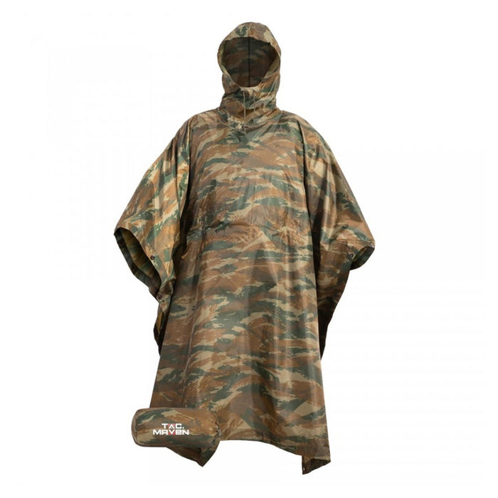 PENTAGON Poncho impermeabile Ripstop con cappuccio regolabile Compression Pack Lizard Camo - GoMilitar