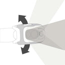 Illustration of PETZL Swift RL headlamp showing adjustable tilt and beam angles for optimal lighting.
