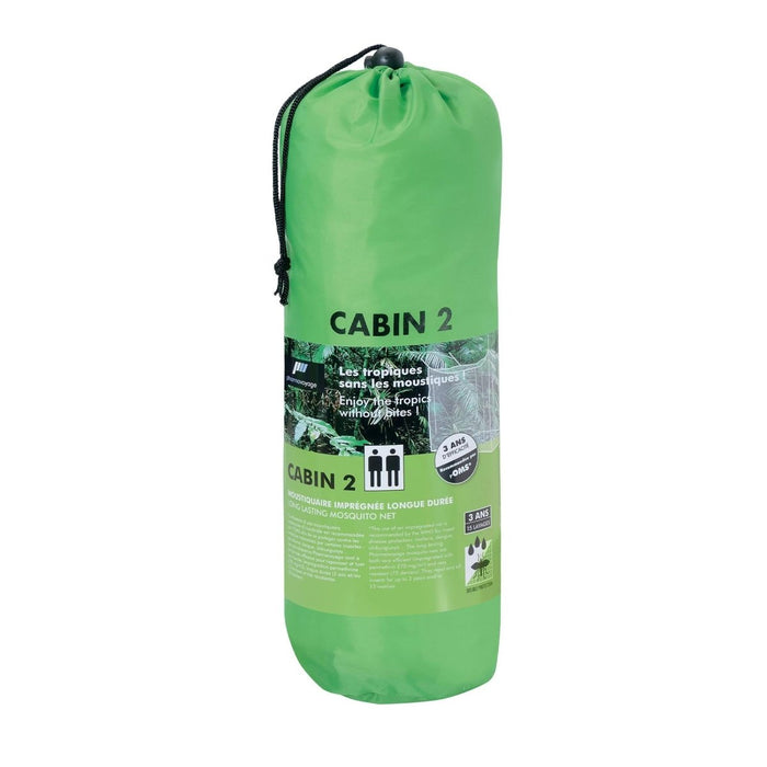 Confezione verde di rete per insetti con il marchio "Cabin 2" su sfondo bianco