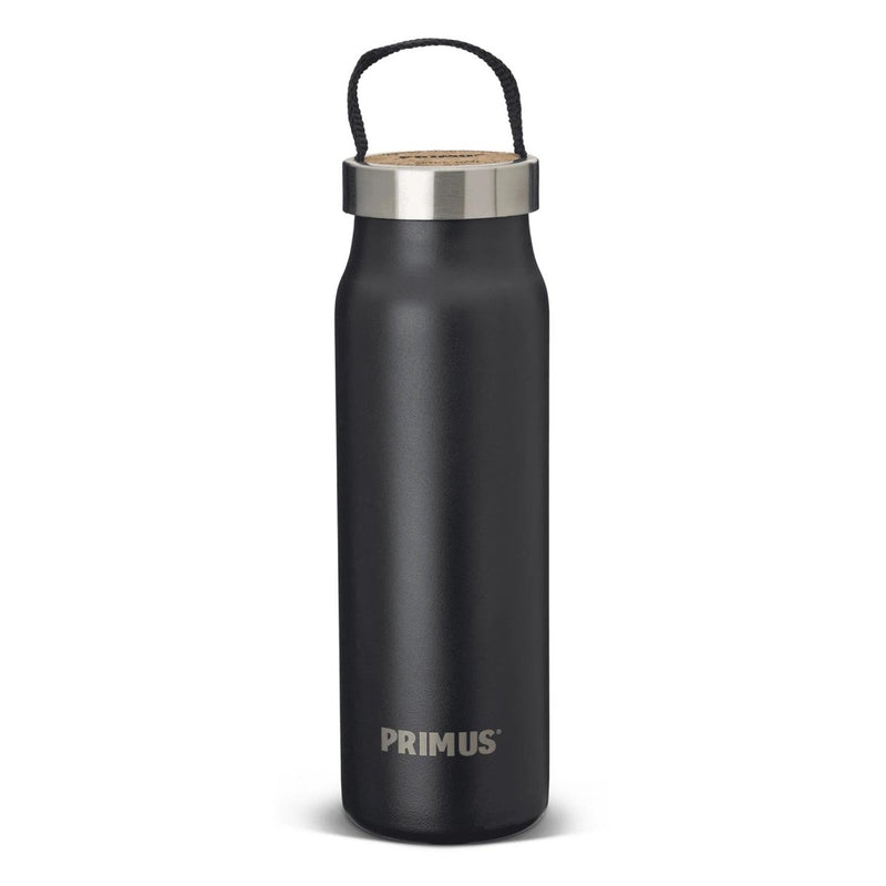 Black Primus Klunken 500ml stainless steel vacuum flask with a loop handle, ideal for hiking and camping.