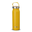 Yellow Primus Klunken 500ml stainless steel vacuum flask with handle, ideal for hiking and camping.