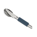 Compact Primus Leisure camping cutlery set with knife, fork, spoon, and silicone grip for lightweight outdoor use.
