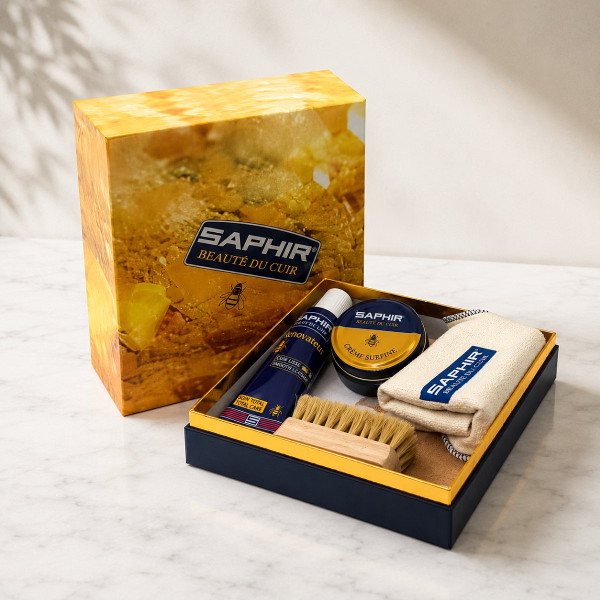 Saphir Box, kit grande per la cura delle scarpe, set di panni per lucidare la pelle liscia