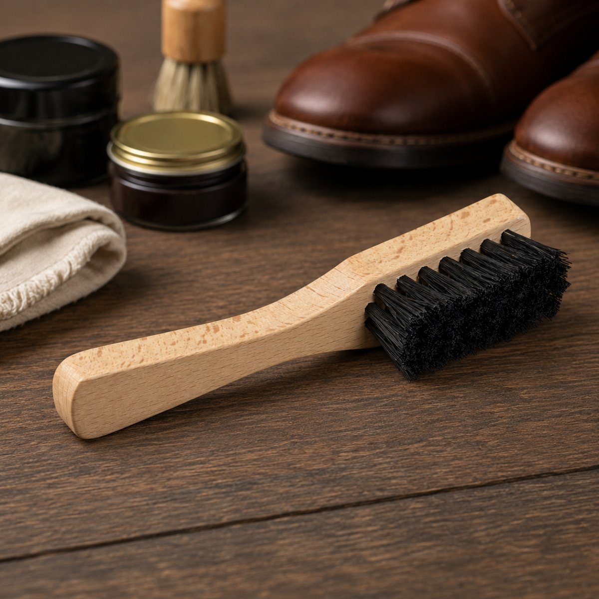 Spazzola per la rimozione del fango Saphir per la cura delle scarpe, manico in legno di faggio da 15 cm, setole rigide