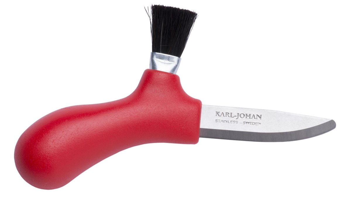 Coltello svedese Mora funghi che raccoglie in acciaio inossidabile vera spazzola da cavallo rossa