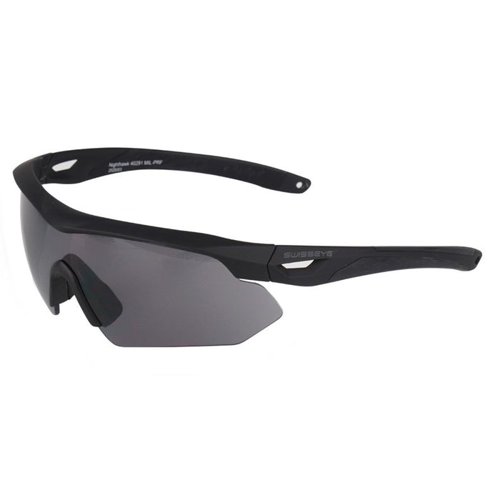Occhiali da tiro tattici SWISS EYE Nighthawk neri con angolo regolabile e lenti protettive colorate