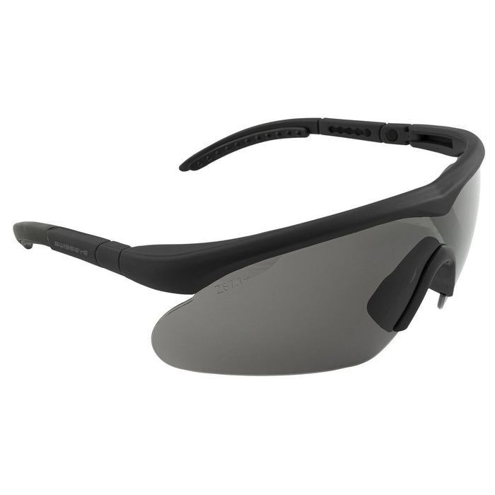 Occhiali da tiro balistici SWISS EYE con protezione UV400, lenti antiappannamento e montatura nera regolabile per il massimo comfort.