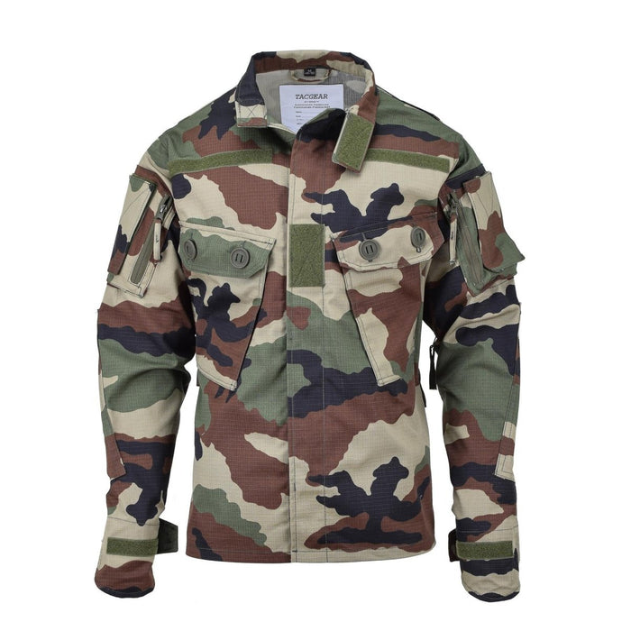 TACGEAR Giacca da commando in stile militare francese in mimetica boschiva con tasche multiple e gomiti rinforzati per una maggiore durata
