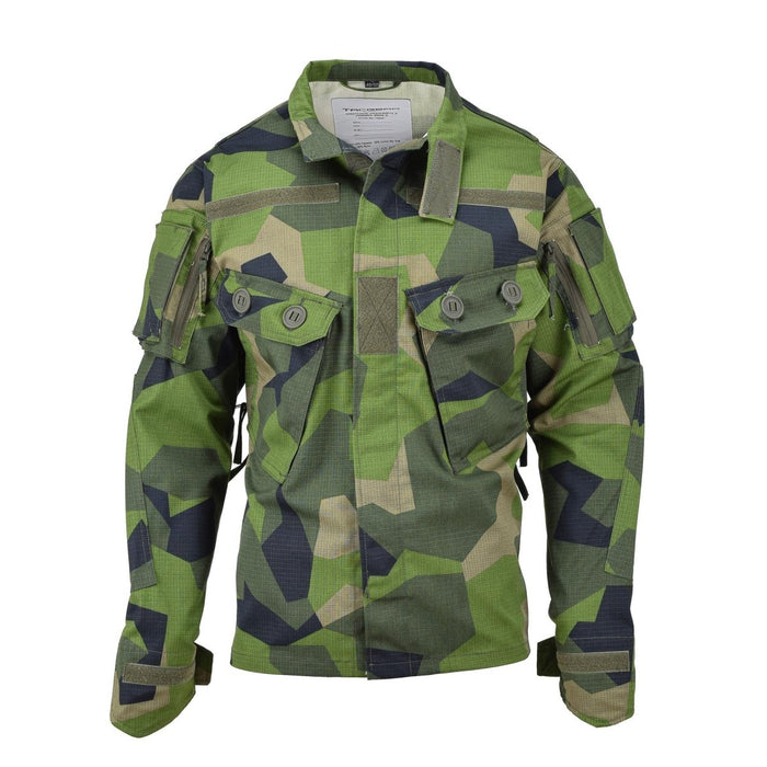 TACGEAR Giacca da campo da commando in stile militare svedese in mimetica scheggiata con tasche multiple e gomiti rinforzati.