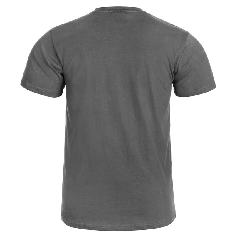 Back view of a gray TEXAR 100% cotton military T-shirt, breathable and durable base layer undershirt.