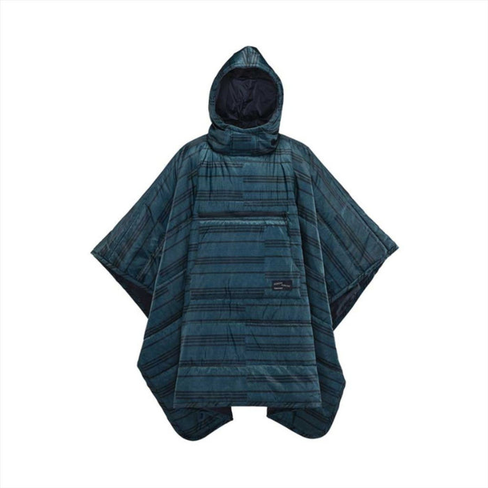 Coperta poncho da esterno Therm-a-Rest Honcho in tessuto ripstop blu, resistente all'acqua con cappuccio e tasca frontale