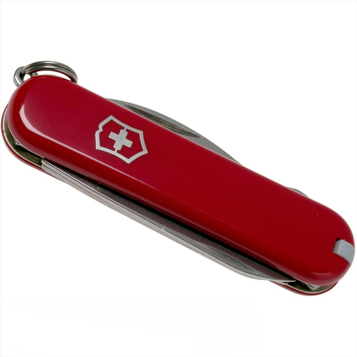 Coltello multiutensile compatto Victorinox Rally con 9 funzioni, manico in plastica celidor rosso e attacco portachiavi