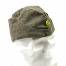 WWII Swedish army winter wool side cap with blue and yellow roundel emblem military field garrison hat